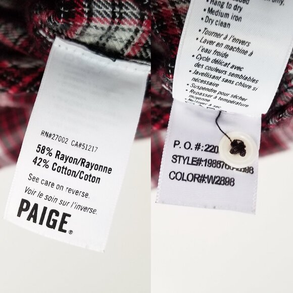 PAIGE Trudy Plaid Button Down Shirt Top XS Flannel Barlow Black Scarlet Red SOFT - Picture 11 of 16